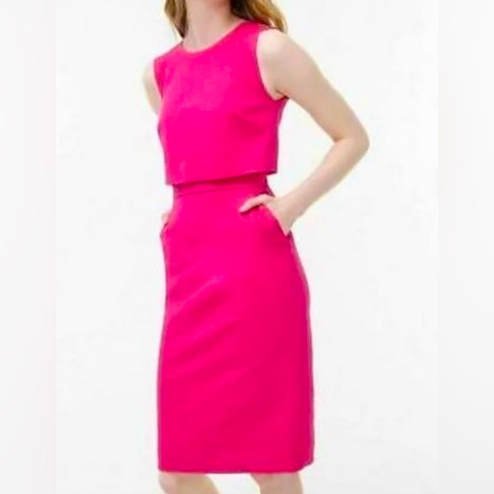 NWT J.Crew Sleeveless going-places bi-stretch hot pink pencil-dress Sz 6
